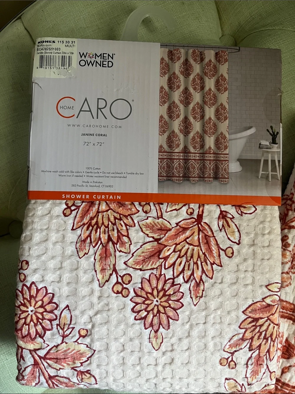 Caro Home Jasmine Coral Floral Waffle Weave Set in 100% Cotton Women Owned NWT